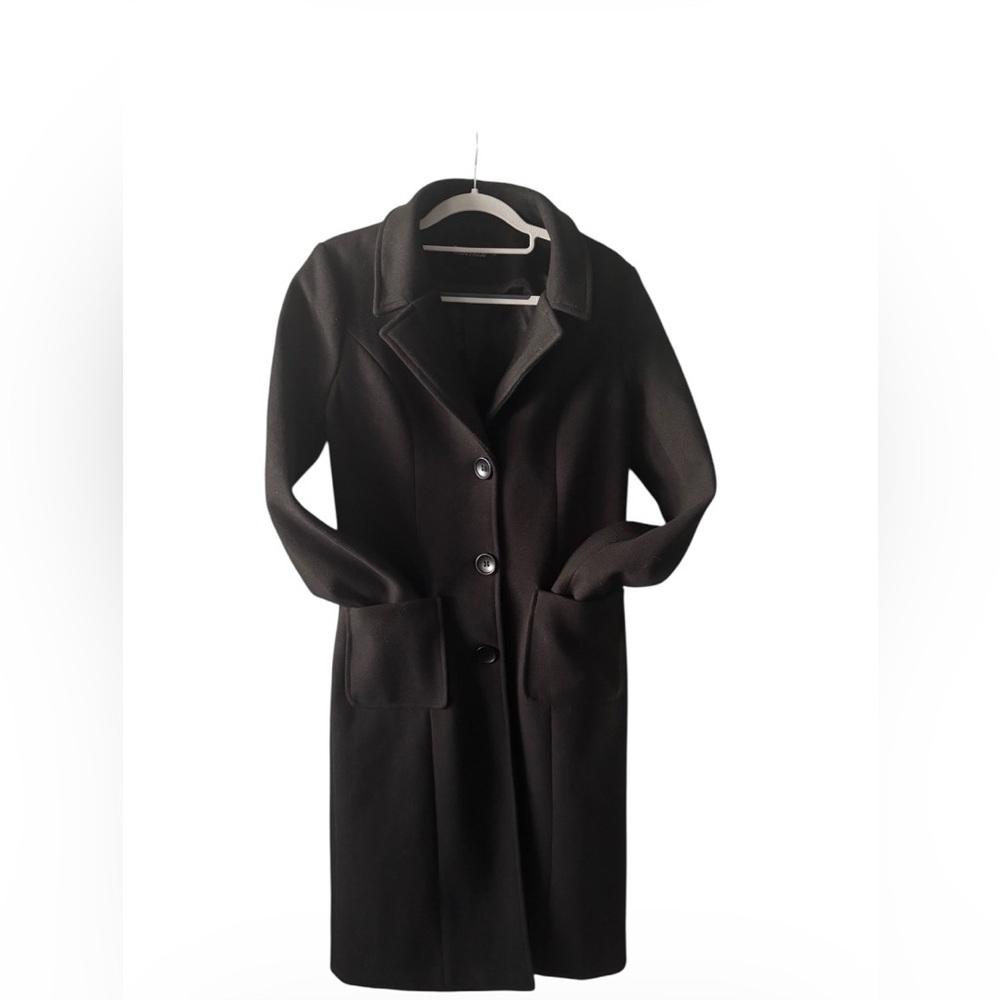 Chouyatou Black Button Front Coat Jacket Women’s  Long Coat Pockets